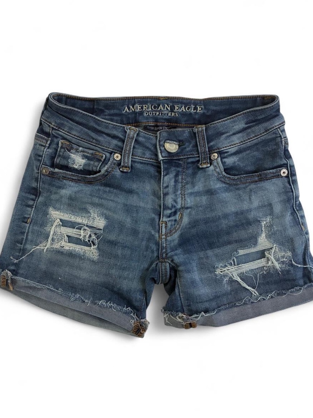 Women’s American Eagle Outfitters Blue Distressed Denim Shorts Classics, size 00